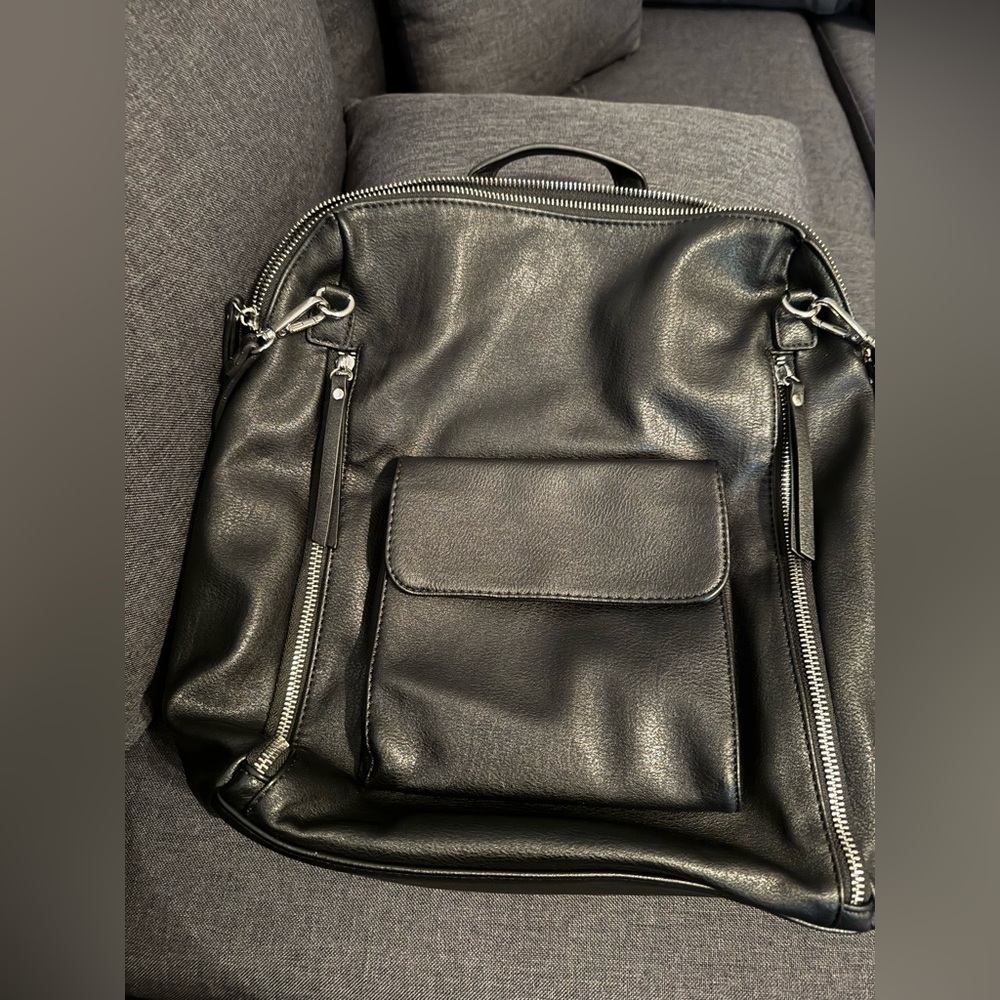 Miztique Black Leather Backpack Sleek Design Adjustable Straps